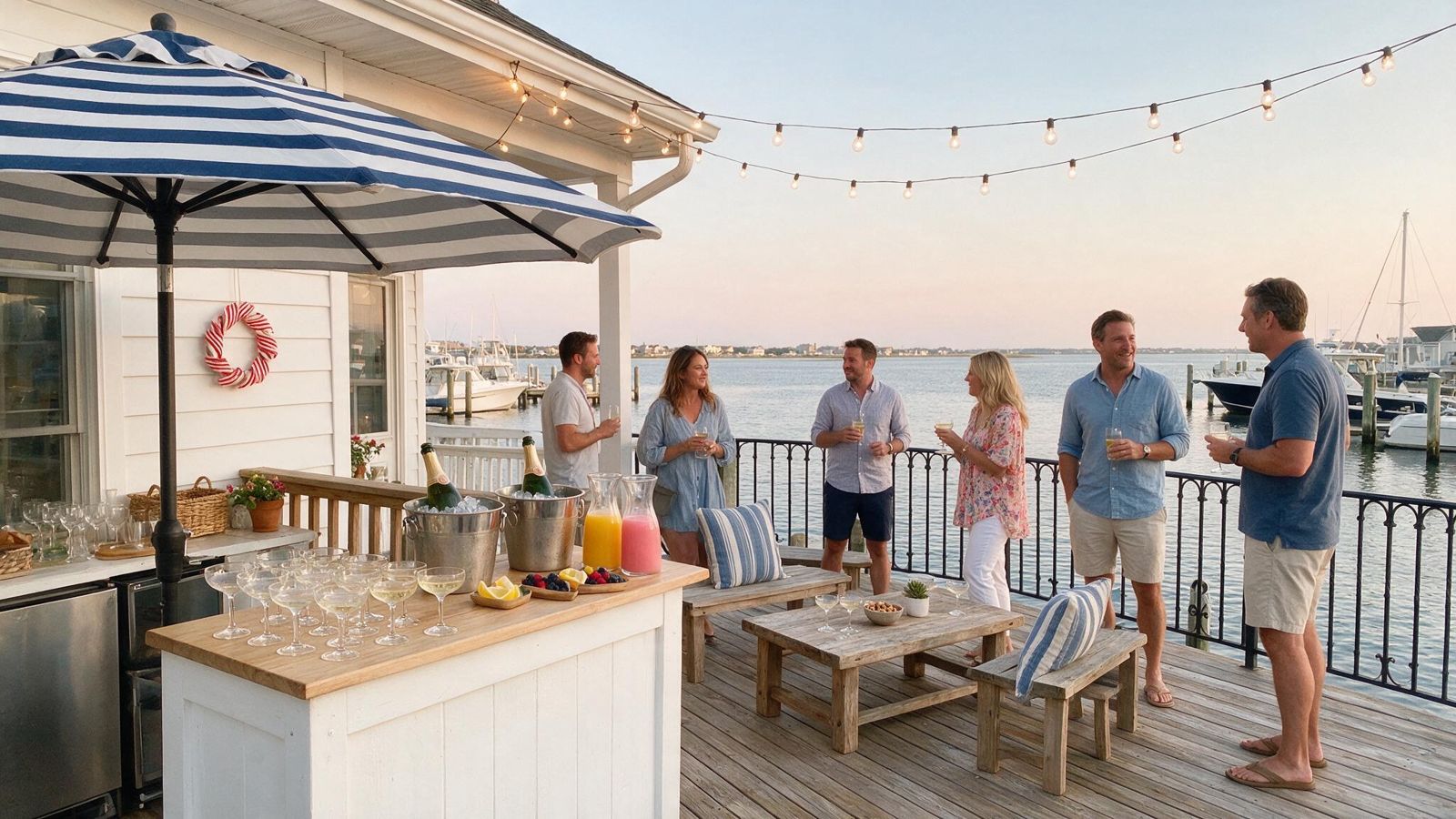 Beach house deck party with cocktails near the ocean in Belmar NJ